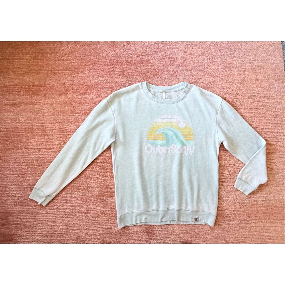 Techstyles Size M Outer Banks NC Graphic Sweatshirt Light Blue Crewneck